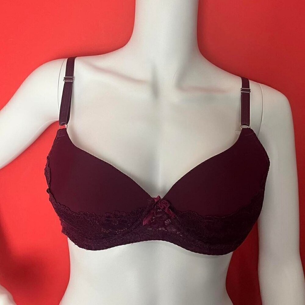 Dark burgundy red lace trim bra ❤️❤️​​​​​​​​​​​